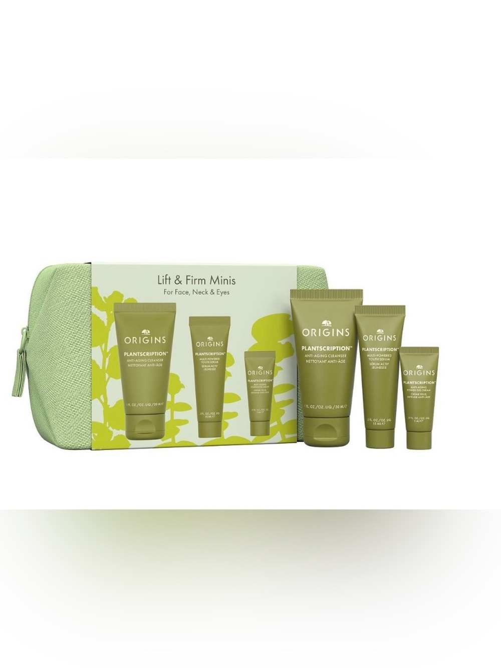 🌿 Origins Plantscription Lift & Firm Mini Skincare Set + Cosmetic Bag